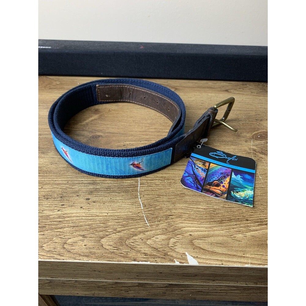 Savlen Fly Fishing Ribbon Belt Golf Pickleball Preppy Level Wear Cotton/Leather